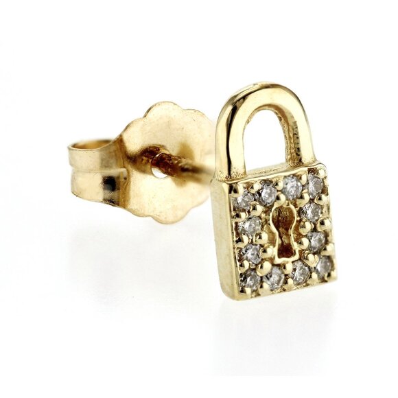 Sydney Evan 14K Yellow Gold Pave Diamond Lock Single Stud Earrings - Picture 1 of 4